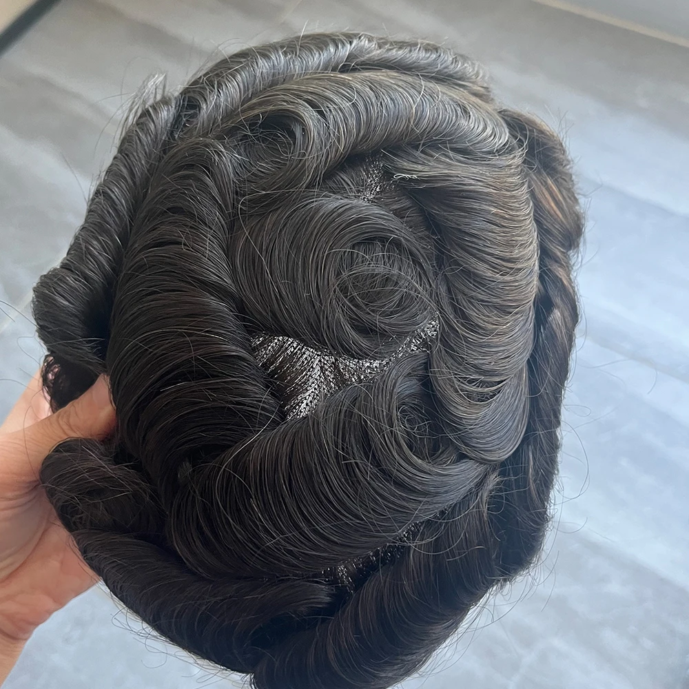 5 Zoll Schwarz Braun Blond Starkes Mono-Grundmaterial Herren-Toupet Natürlicher Haaransatz 100% Europäisches Echthaar-Perücke Super Langlebige Wellige Haarteile – Detail 5