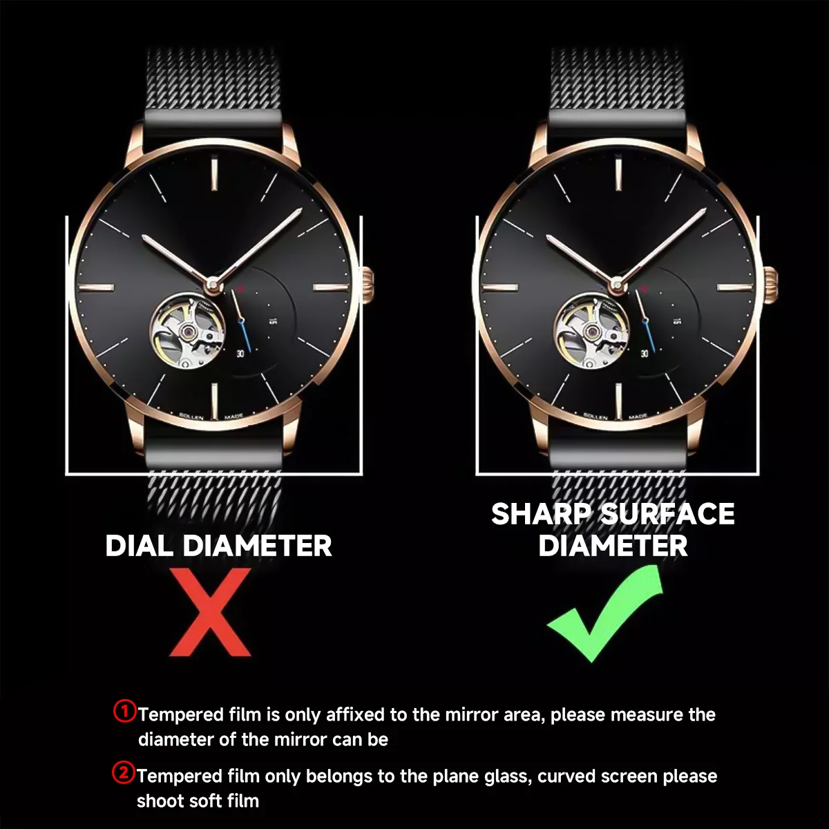 26-43mm Universal Tempered Glass Smartwatch Screen Protector Protective Film 28mm 30mm 32mm 38mm 40mm 41mm 42mm Diameter 2-5PCS