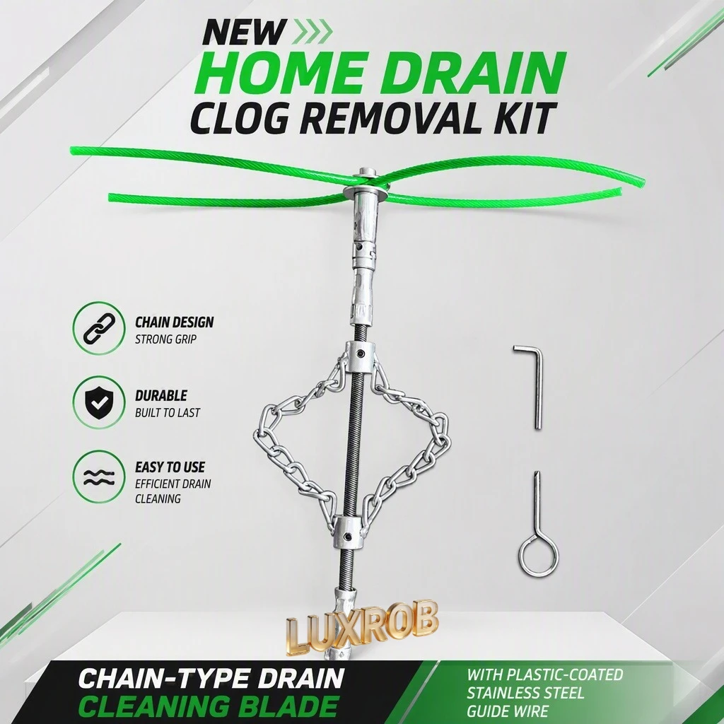 Chain Sewer Drain Cleaning Cutter Head,37.5mm PVC‑Coated Stainless Steel Guide Wire, for ≥75mm Drain Pipe Remove Grease Sludge