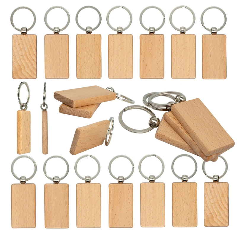 

80Pcs Blank Wooden Keychain Rectangular Keychain Diy Wood Keychains Key Tags Diy Gifts