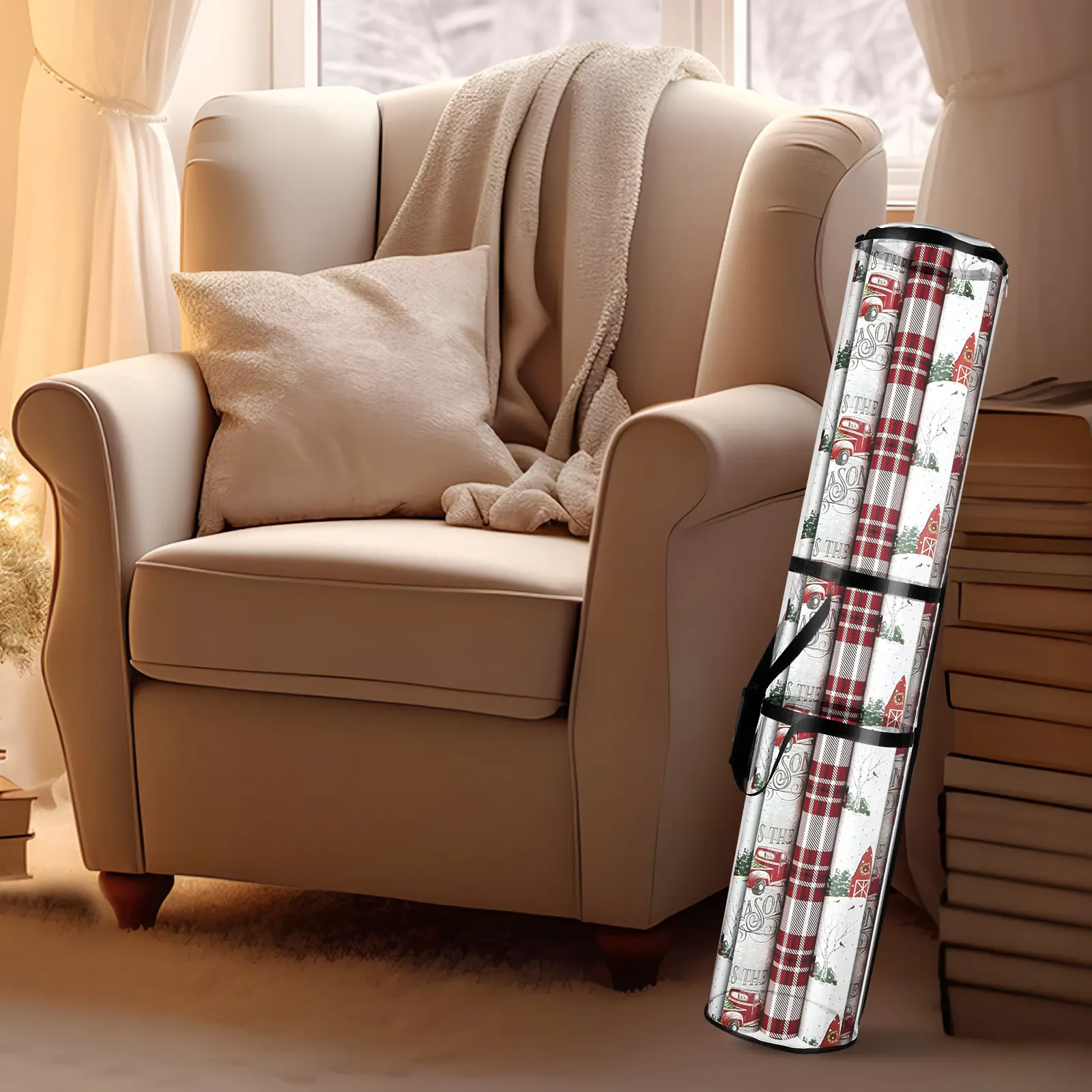 Wrapping Paper Storage Bags 2 Pack Transparent Gift Wrap Roll Organizer for Closet Cabinet