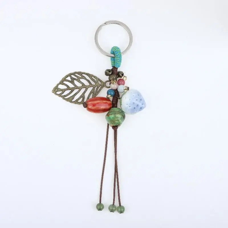 Handgefertigter Keramik-Erdbeer-Pfeffer-Schlüsselanhänger, Boho Perlen-Gewebter Schlüsselring, Niedlicher Taschenanhänger für Frauen und Mädchen, Geschenk, Tägliche Dekoration – Detail 10