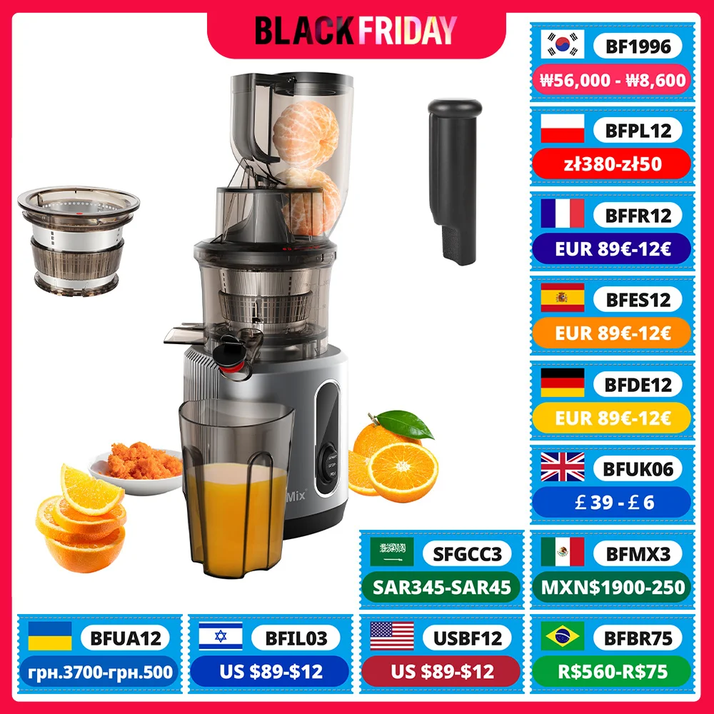 BioloMix Cold Press Juicer with 78mm Feed Chute, 200W 40-65RPM Powerful Motor Slow Masticating Juice Extractor Fits Whole Fruits