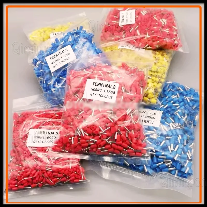 1000pcs/Pack E0508 E7508 E1008 E1508 E2508 Insulated Ferrules Terminal Block Cord End Wire Connector Electrical Crimp Terminator