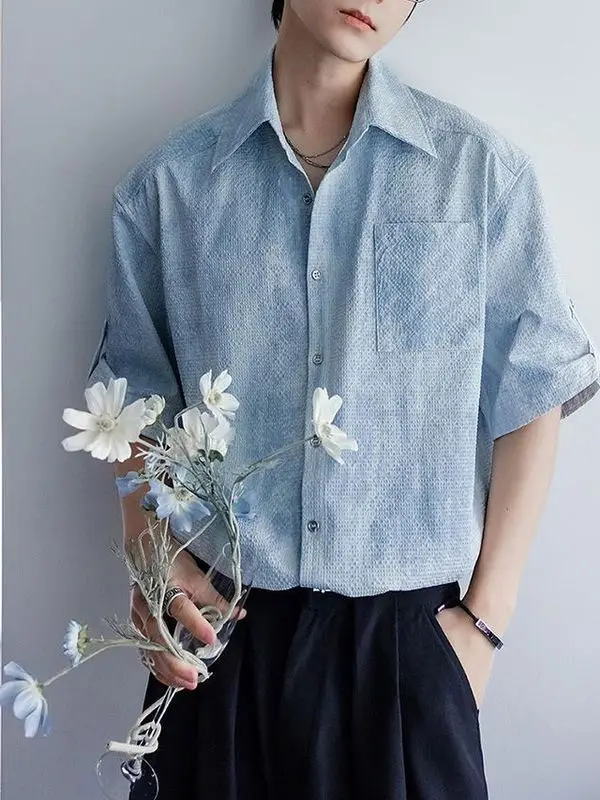 

Loose American Style Men's Short Sleeve Shirt Summer 2025 Floral Embroidery Turn-down Collar Asymmetrical Cool Feeling Regula...