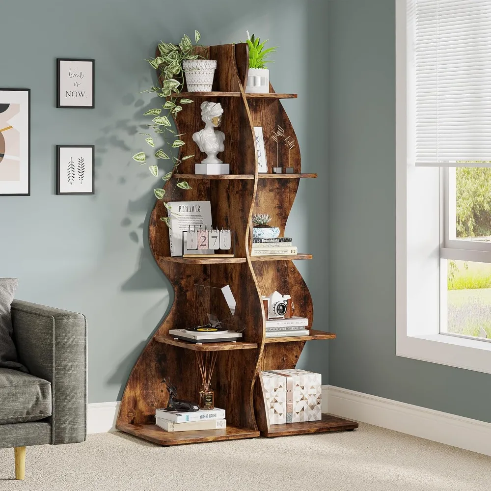 Corner Shelf, Rustic 5-Tier Wall Corner Bookshelf, Stylish Corner Small Bookcase Storage Rack Plant Stand with Unique v
