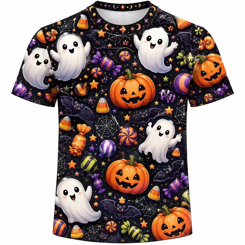 2026 Halloween Feuerkürbis Totenkopf Fledermaus 3D-Druck T-Shirt für Männer, Frauen und Kinder, Rundhals, Kurzarm, Urlaubsparty, Cosplay, Freizeit-Oberteile – Detail 12