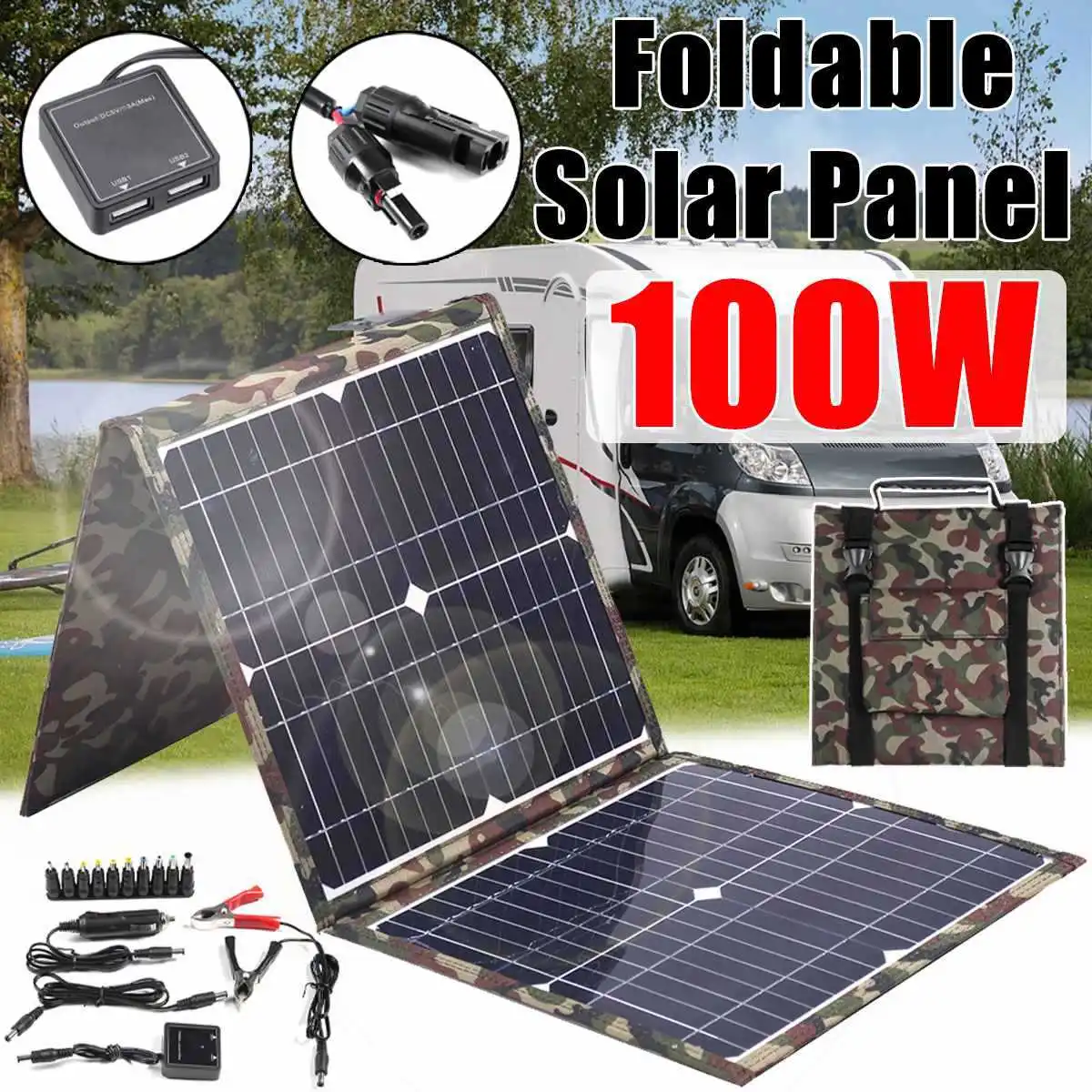 18v36w Portable Outdoor Folding Bag Foldable Solar Panel Camouflage Cloth Outdoor Portable Waterproof Photovoltaic ChargingBoard