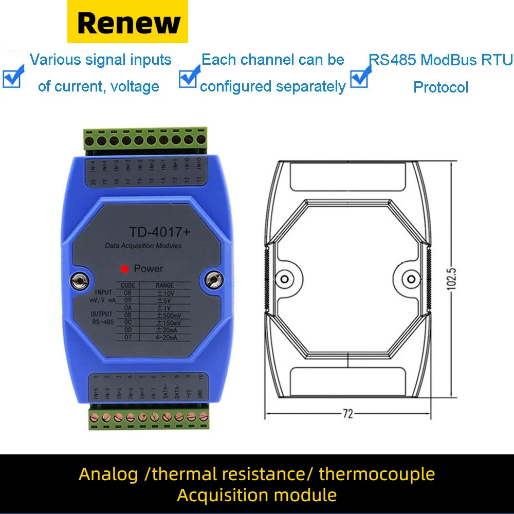 4 8 16 channel intelligent analog input data acquisition module modbus voltage and current signal transmitter independent set