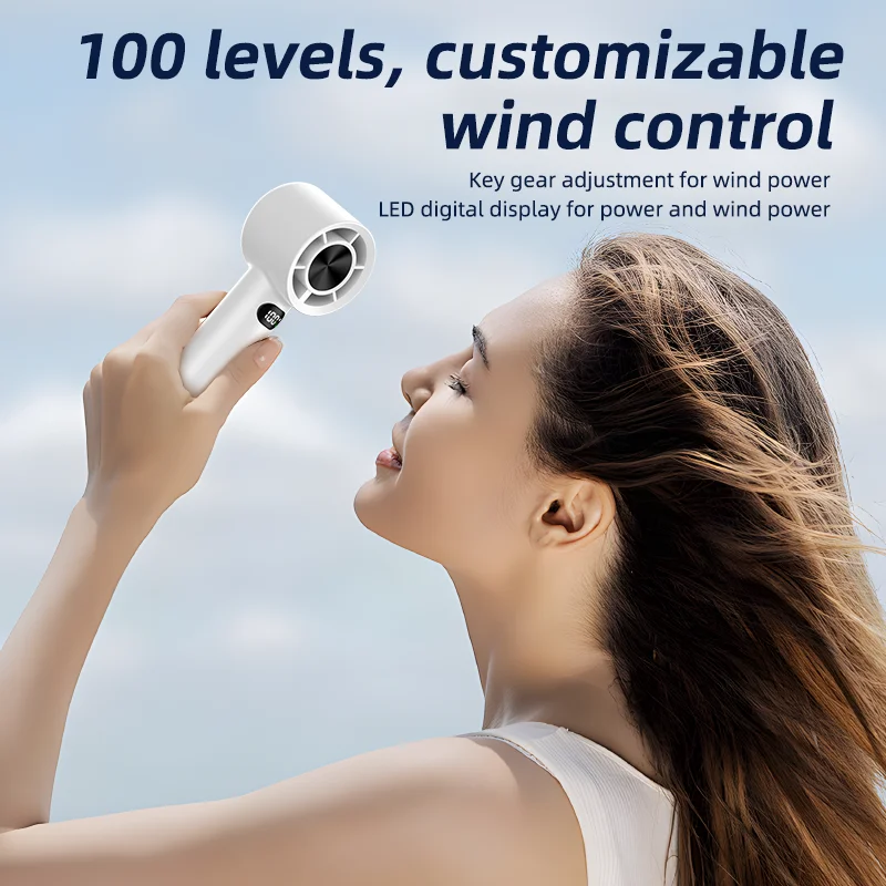 Portable Handheld Fan 100 Speeds Mini Fan USB Rechargeable Hand Fan with LED Display Personal Small Fan for Outdoor Travel