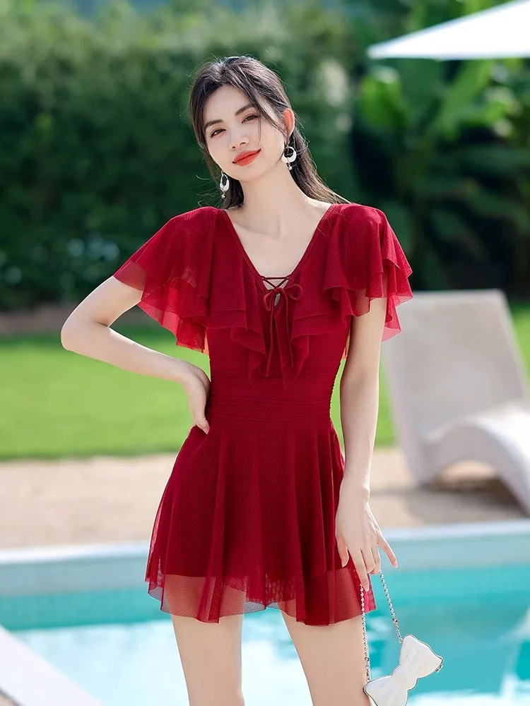 

Conservative plus Size Girl Swimsuit Cover up Belly Thermal Spring Swimwear ort Sve Casual Bikini for Women