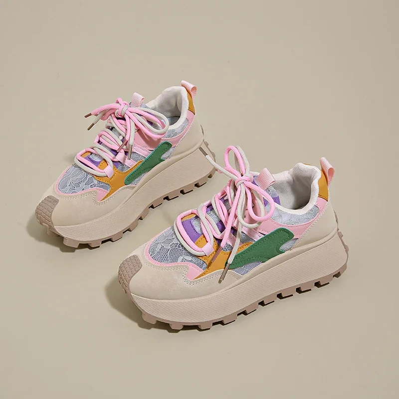 

Summer Lace Women's Platform Walking Shoes Breathable Casual Sneakers Comfort Lace-up Sports Height Increase Tennis