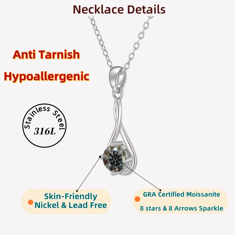 LAMVOICE/هدية عيد الميلاد مجوهرات للنساء مجوهرات عالية الجودة قلادة هيبوالرجينيك 1 قيراط مويسانيتي قلادة للنساء