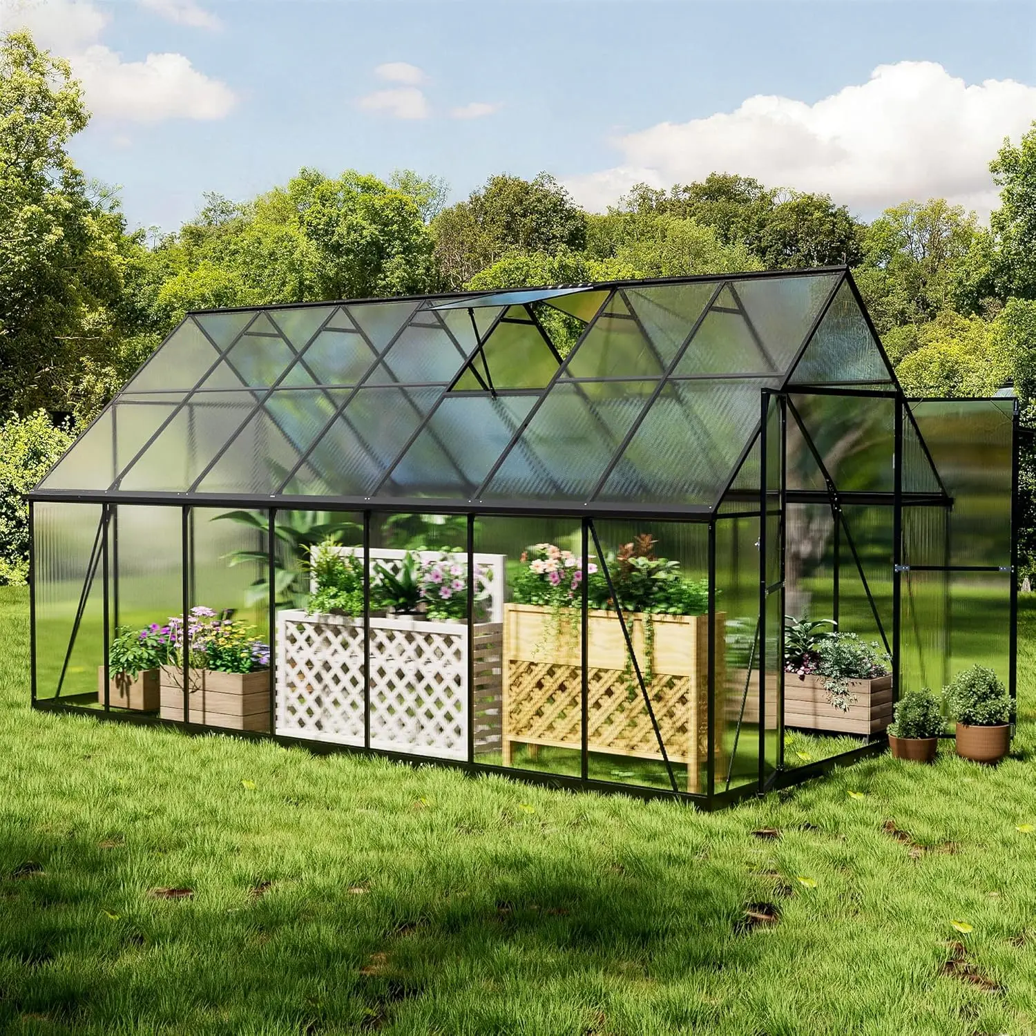 

8×14 PC Outdoor Greenhouse, Green Houses for Outside with Aluminum Frame, Lockable Door & Adjustable Roof Vent - Heavy, Custom