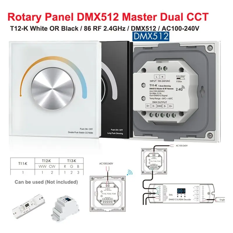 ABKY-Rotary Panel Dimming Wall Switch For Dual Color, CCT LED Strip Control