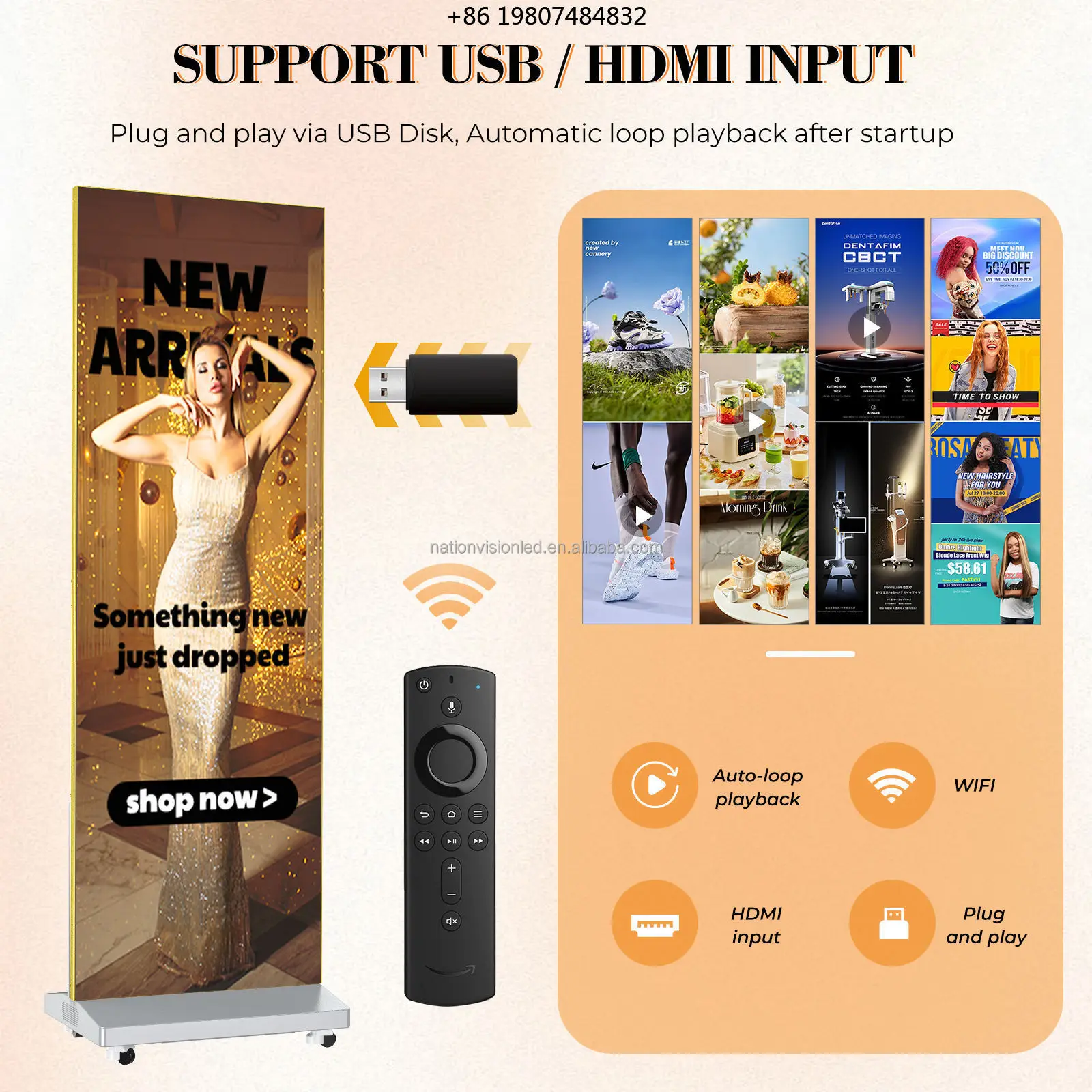 P1.25 P1.5 P1.86 Portable Floor Standing Foldable LED Poster Display, Movable Advertising Screen for Indoor & Outdoor Use