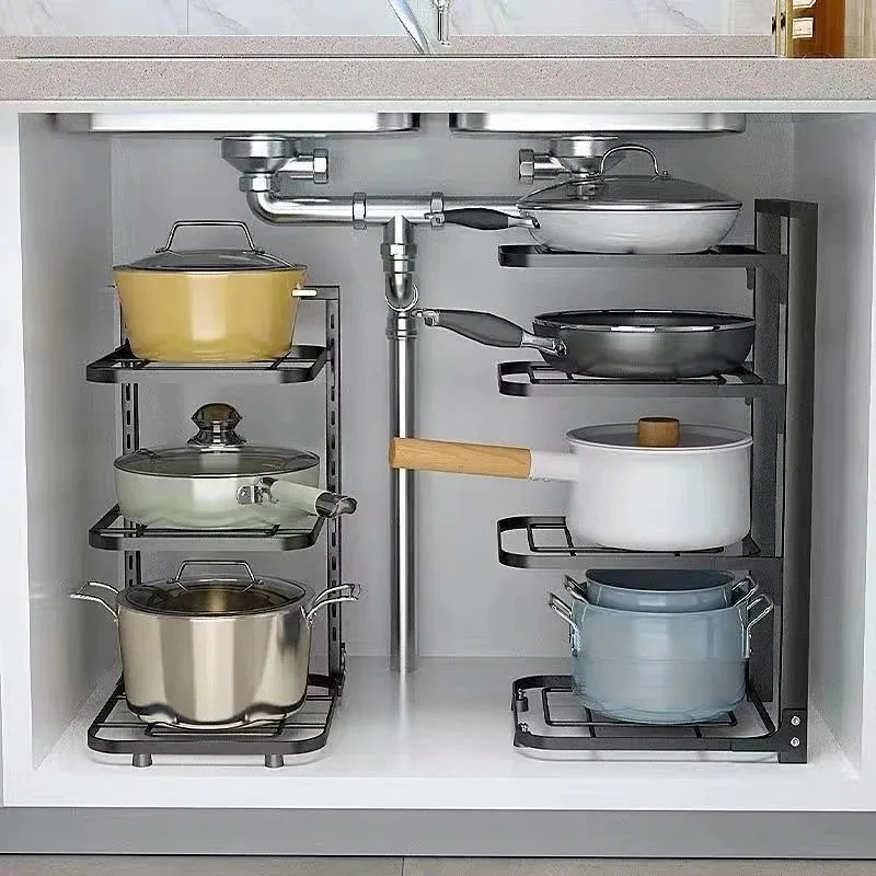 Estante organizador ajustable para ollas, organizador de cocina, tapa de olla, soportes de utensilios de cocina, almacenamiento para el hogar,