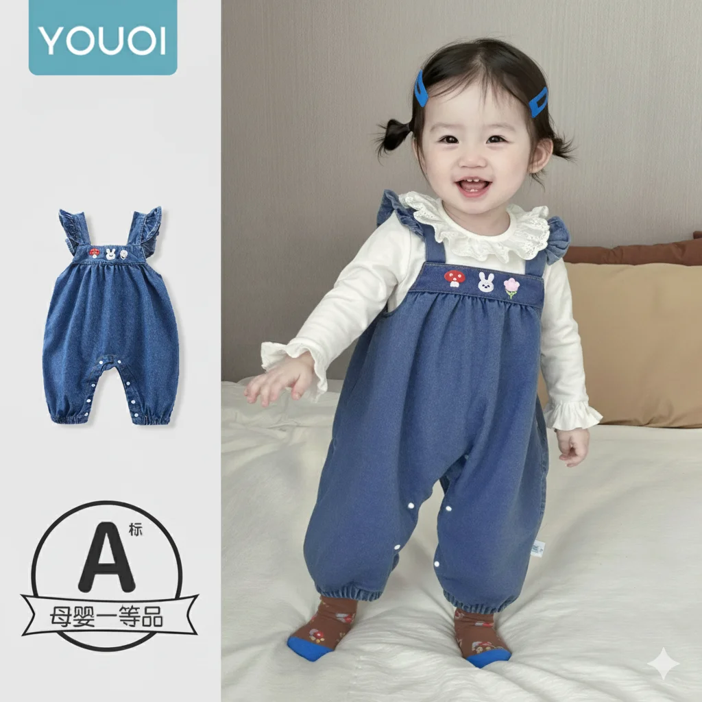 【Youqi】 Salopette chinoise de printemps et d'automne pour bébé fille, salopette une pièce gilet pour bébé, pantalons décontractés pour enfants pour sortir