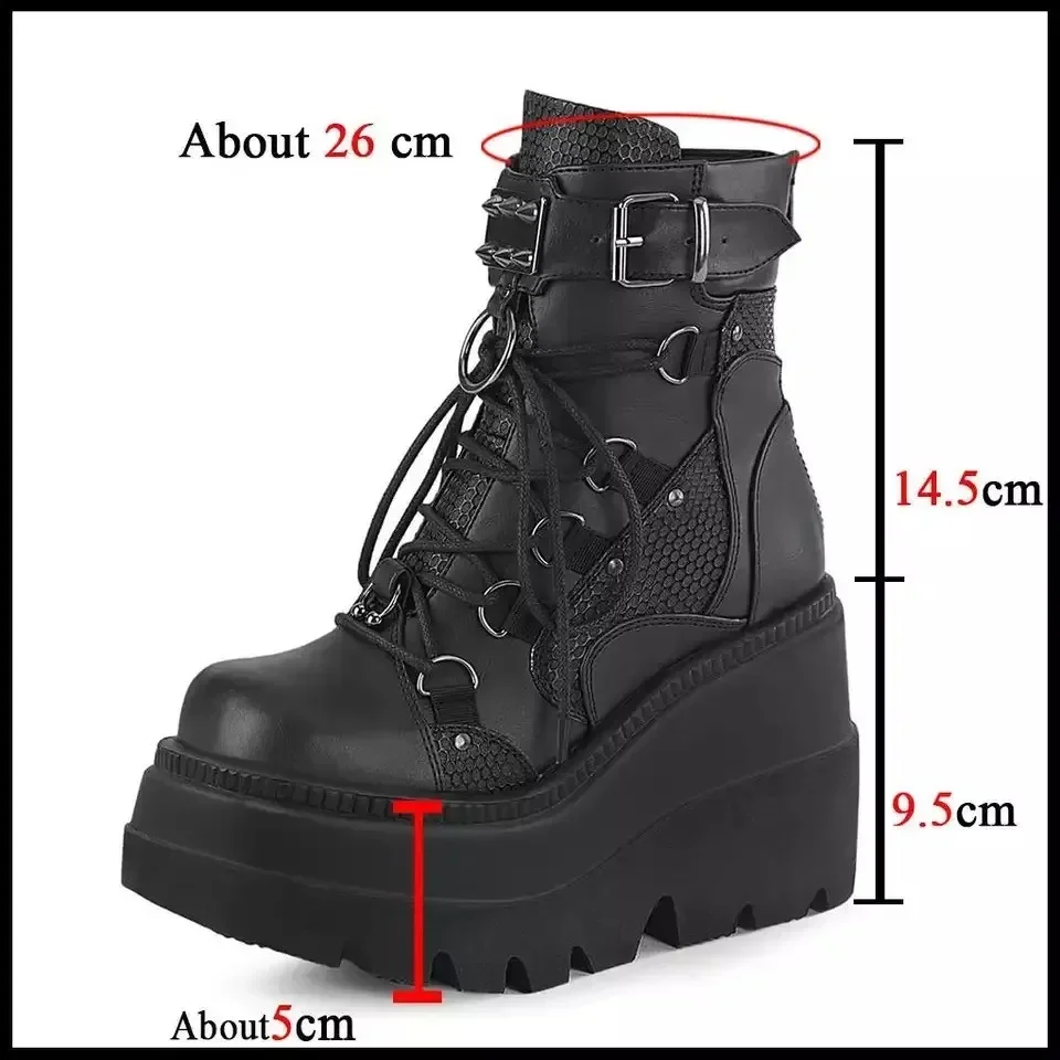 2024 Super High Heels Thick Bottom Wedge Shaped Women's Boots Autumn and Winter Fashion Belt Buckle Strap Non Slip Boots Women