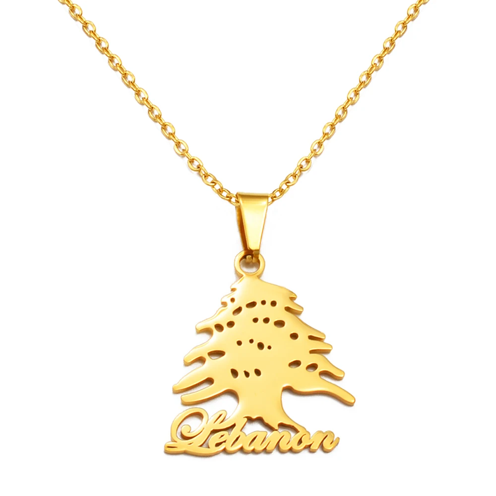 Anniyo 3.3cm Liban Cedar Symbol Pendants Necklaces Stainless Steel Lebanon Jewelry  @316001