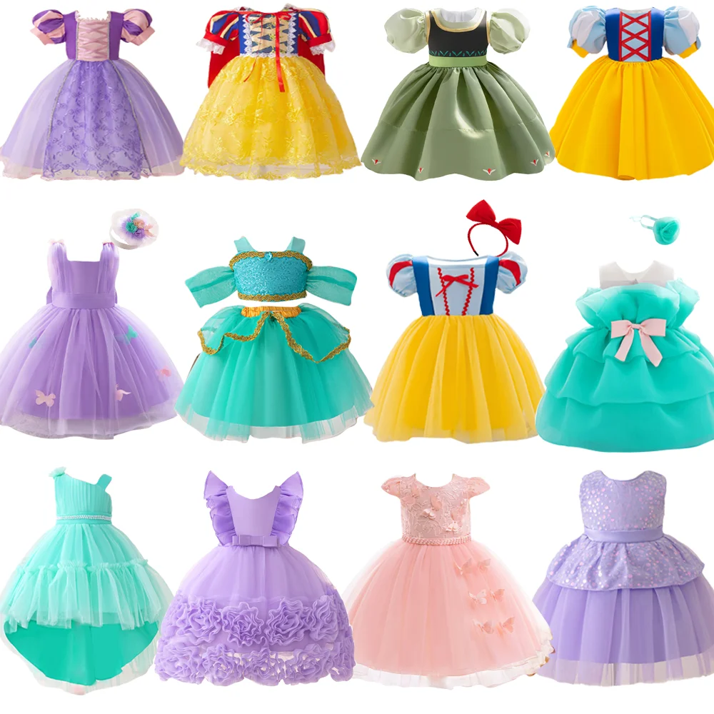 Baby Girls Snow White Princess Gown Toddler Frozen Exotic Party Dress Anna Elsa Cosplay Dresses Kids Jasmin Green Costume Wear