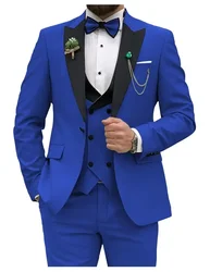 Koningsblauwe Mannen Pakken Slim Fit 3-delige Double Breasted Pak Mannen Bruiloft Prom Party Business(Blazer Vest Broek)