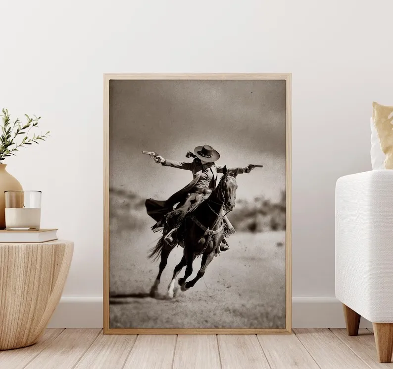 Vintage Wild Western Texas Cowboy Cowgirl Horse Riding Poster Canvas Painting Wall Art Pictures Home Farmhouse Interior Decor