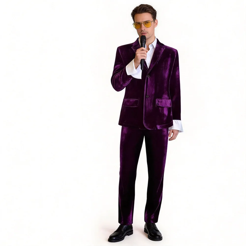 

Men's Purple Retro Suit Set Host Speech Performance Costume Halloween Disco Outfit Traditional Chinese Ethnic Stage Clothing