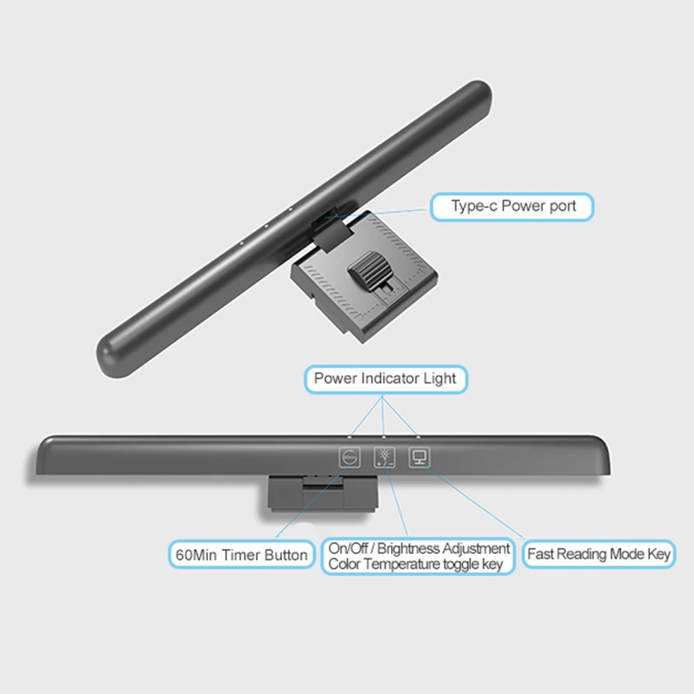 Slim Eye-Care Desk Lamp 50cm LED Computer PC Monitor Screen Light Bar Stepless Dimming Reading USB Powered Hanging Table Lamp