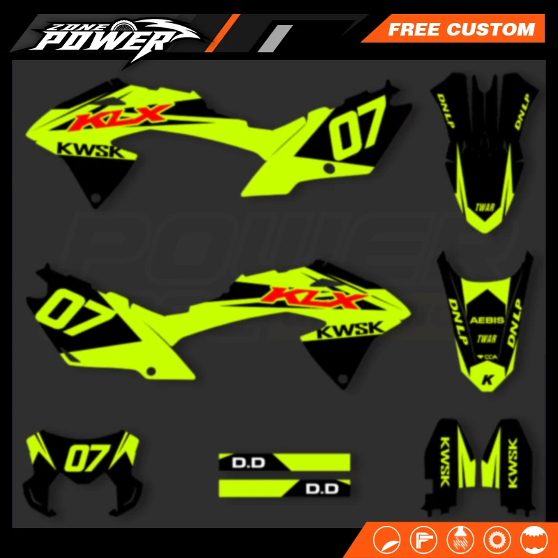 Powerzone For KLX150BF 2017 2018 2019 2020 2021 2022 Custom Motorcycle Fairing Graphics Background Decals Sticker Kits 01