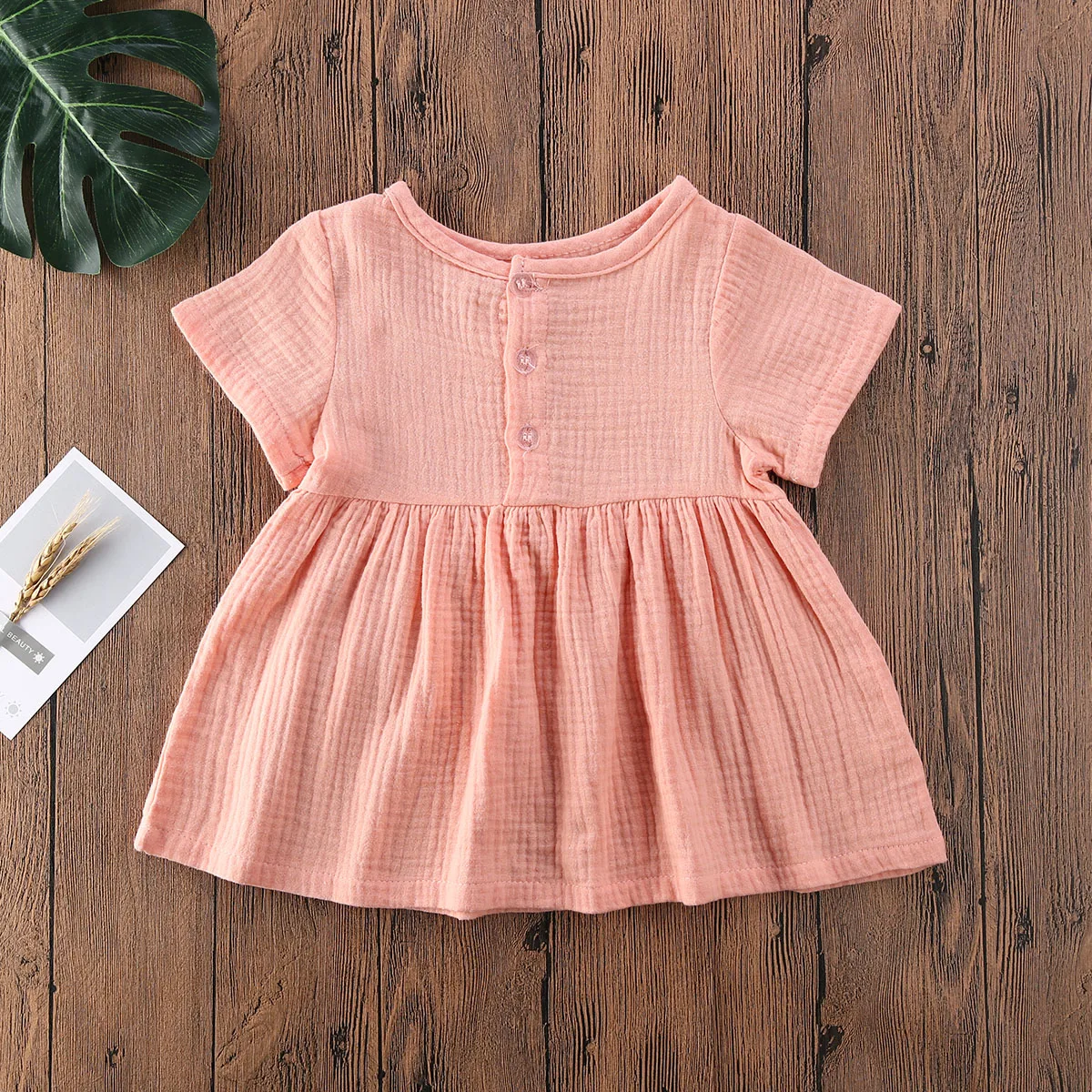 Girls Casual Dresses Toddler Baby Girl Summer Sweet Dress Solid Color Short Sleeve Button Cotton Linen A-line Mini Dress