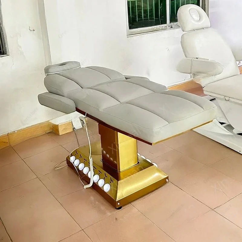 

Gray Gold Eyelash Extension Bed Multi-Motor Facial Spa Table Luxury Massage Bed