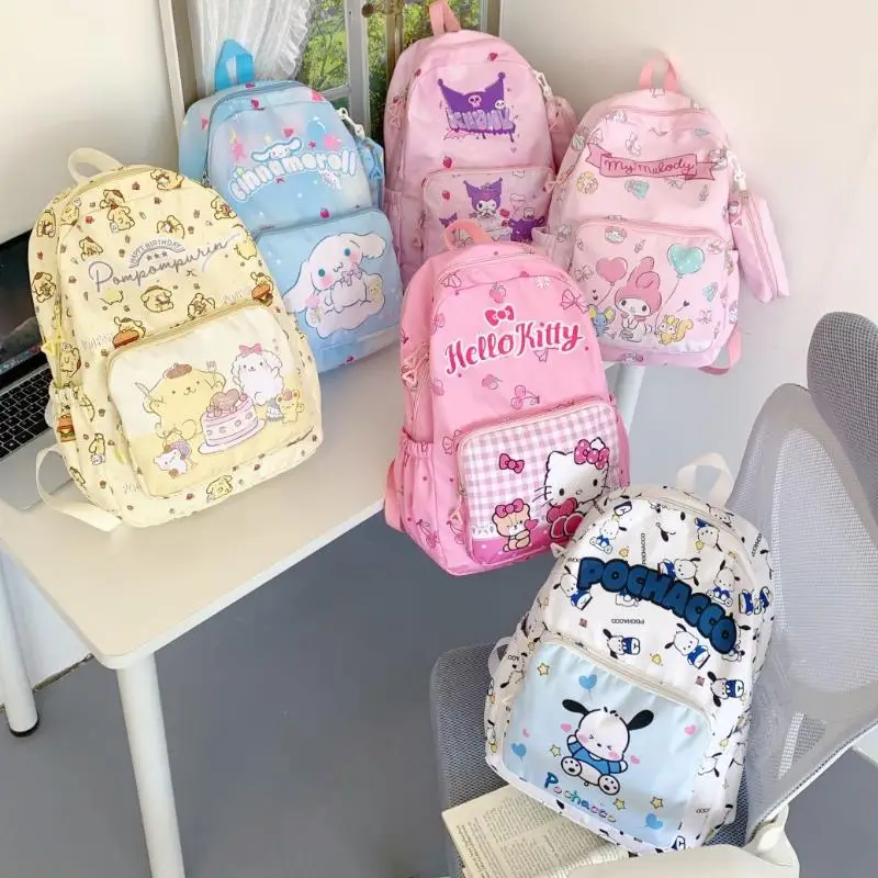 

3Pcs Sanrio Hello Kitty Cartoon Large Capacity Backpack Melody New Style Student Lunchbag Light Weight Schoolbag Children Gift