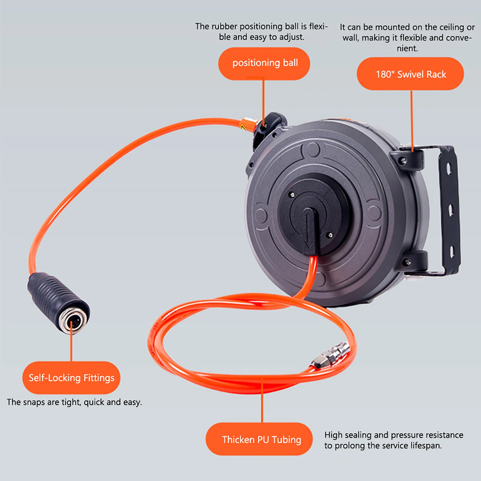 6mm Automatic Retractable Hose Reel Car Wash Garden Irrigation Tube Holder Wall Mount High Pressure Pipes Roller Drum