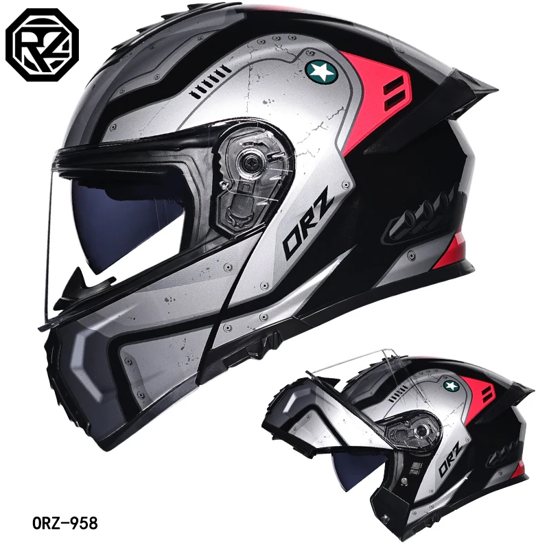 

Orz-958-Motorcycle helmet, men's and women's open face helmet, summer dual mirror large tail, semi fully covered all season