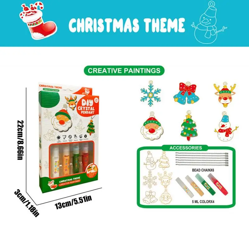 Conjunto de pintura infantil para natal, secagem rápida, cristal, artes e ofícios, kit de pingente, pintura de natal, seus próprios conjuntos para crianças