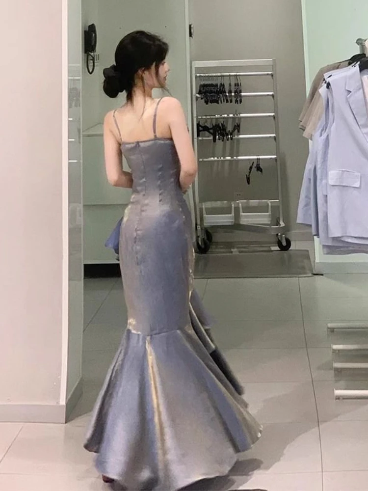 French Vintage Strap Dress Women Elegant Even Party Madi Dresses Beach Style One Piece Dress Korean Fashion Clothing 2024 Summer