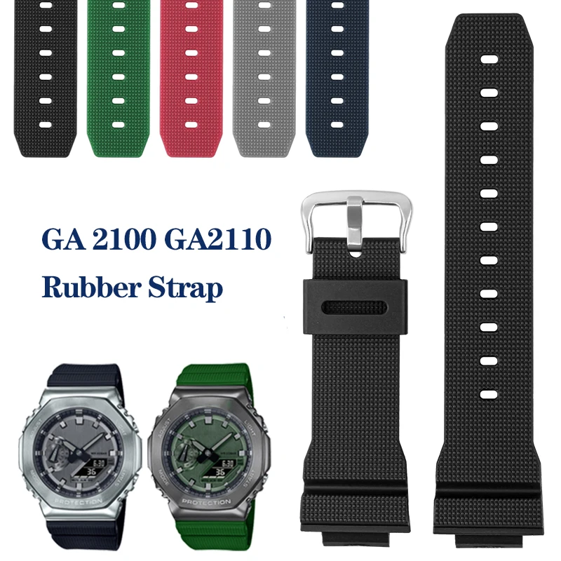 For Casio GM2100 Watch Strap G-SHOCK Rubber GA2100 GA2110 GA-2100 Black Green Red Resin Silicone Anti Slip Watchband 16mm