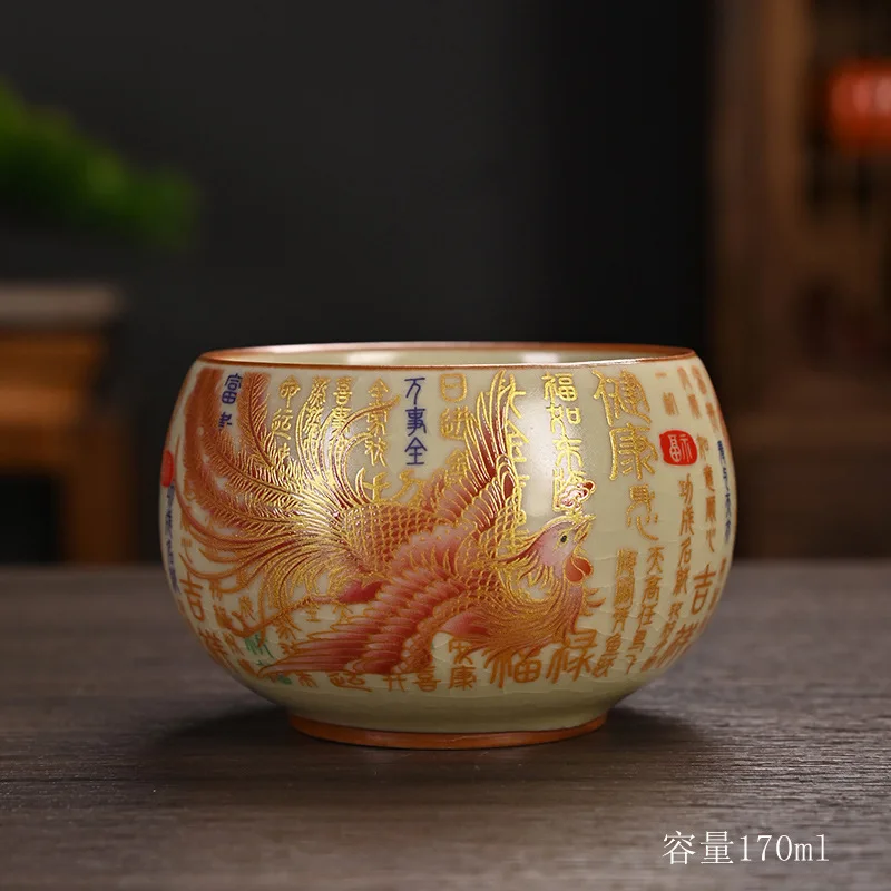 Enamel‑decorated Ru‑kiln Ceramic Teacup, Individual‑use Master Drinking Vessel for Keepsake Gift