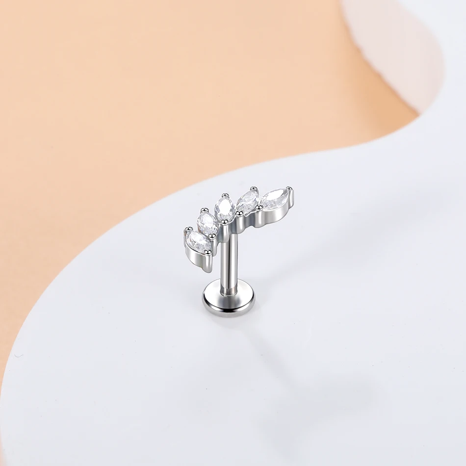 1Pc G23 Titanium Crystal Ear Tragus Labret Ring Nose Stud Internally Threaded Helix Ear Cartilage Piercing Earring for Women 16G