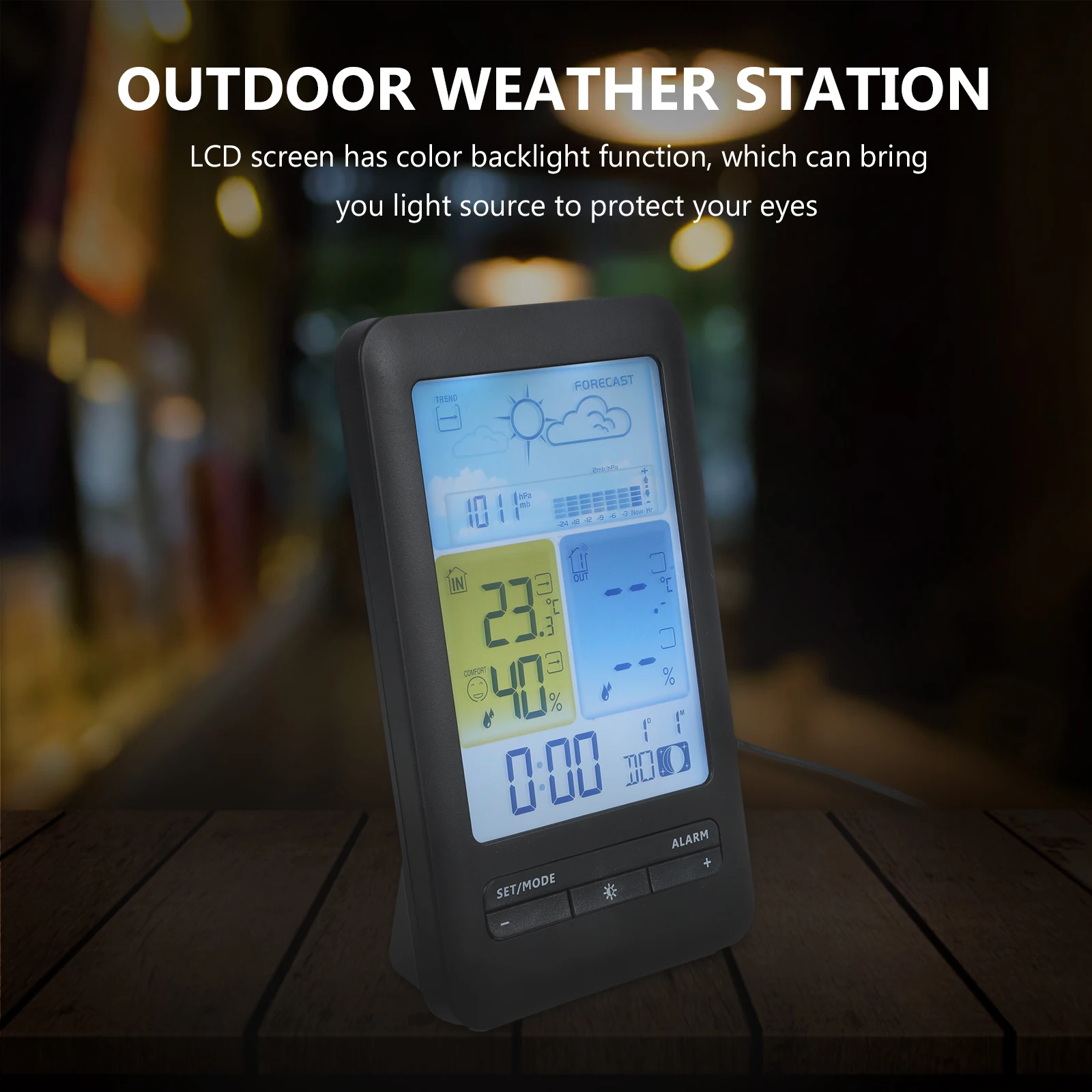 

Colorful Large Display Wireless Indoor Outdoor Digital Thermometer Humidity Monitor Alarm Clock Backlight Snooze