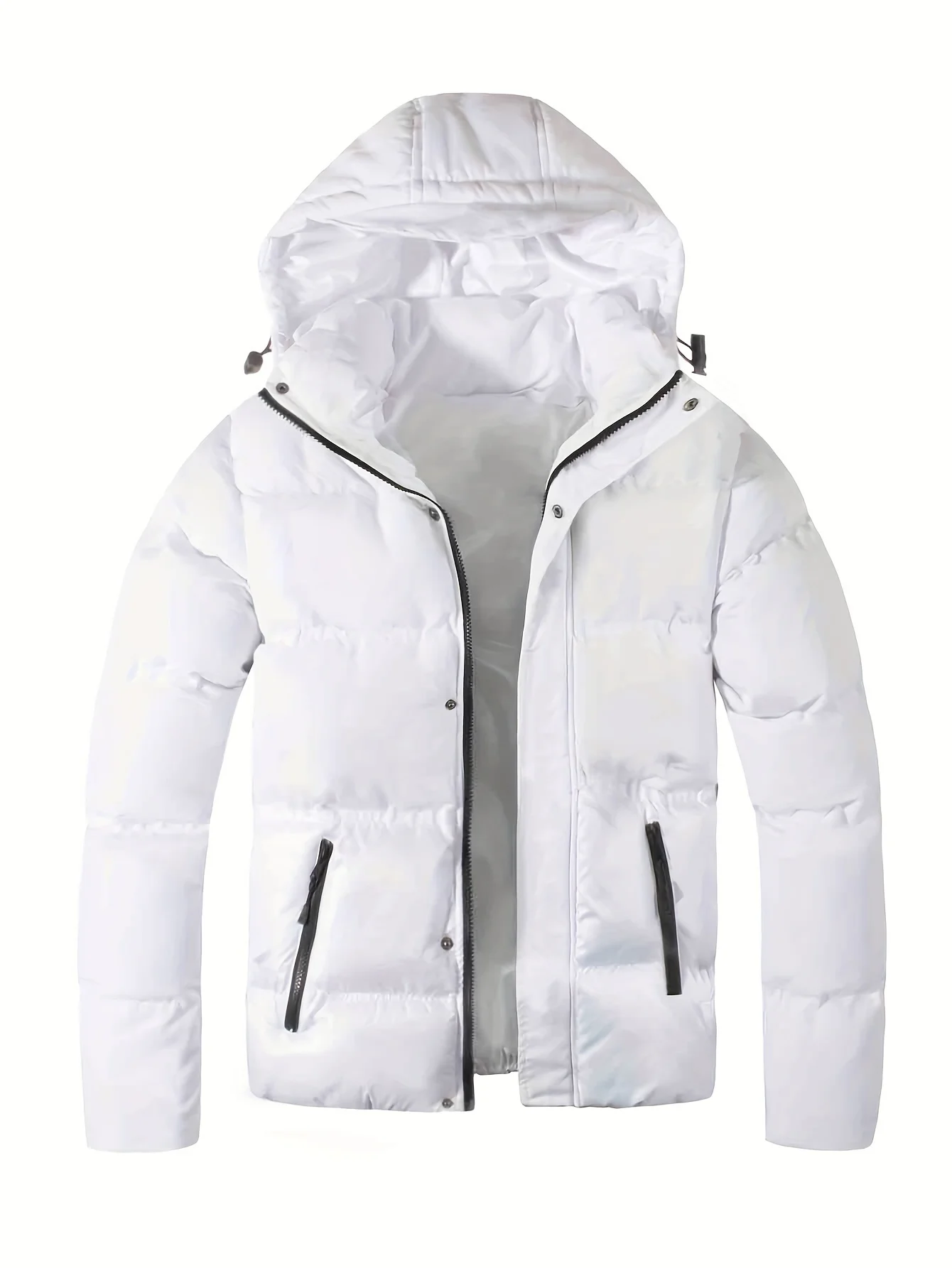 

Мужская зимняя куртка с капюшоном | Теплая утолщенная куртка, детали на молнии, повседневный стиль, однотонная, с длинными рукавами