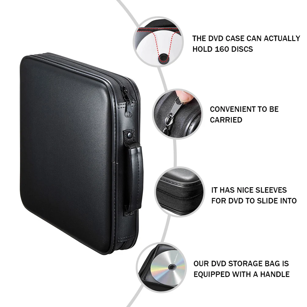 

Portable 160 DVD Storage Bag Dvd Bag Dvd Organizer Large Capacity Case Holder Black Pouch Zipper Travel