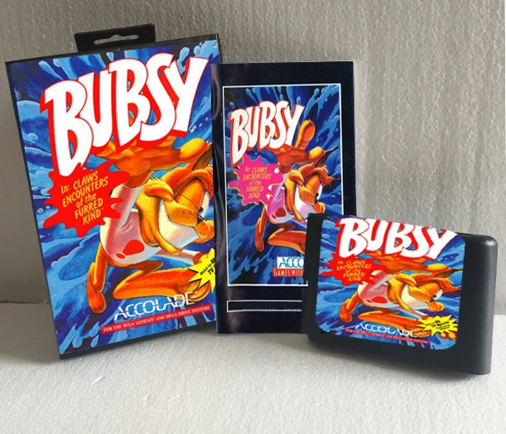 Hot Sale Bubsy With US Box And Manual Book 16Bit MD Game Card For Sega MegaDrive Genesis Consoles