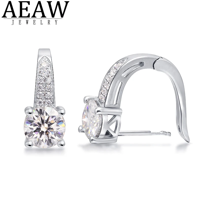 

AEAW 100% Au585 White Gold 14k 1.0ct Moissanite Gemstone Drop Earrings 0.204ctw Round for Women Party Fine Jewelry