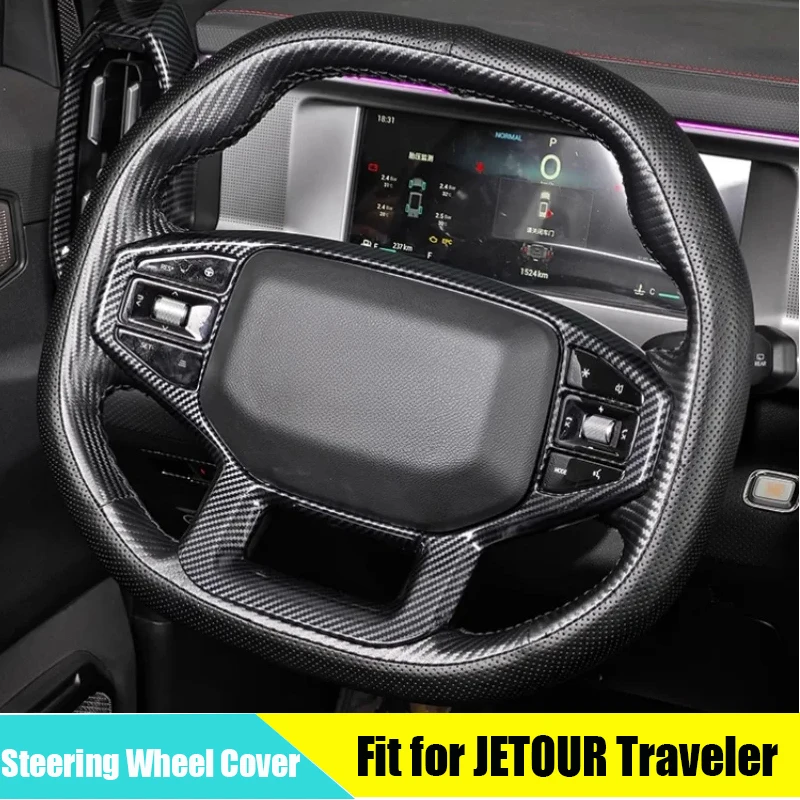 Hand-stitched Carbon Fiber Leather Steering Wheel Cover Fit for Chery JETOUR Traveler T2 2023 2024 Leather Steering Wheel Cover