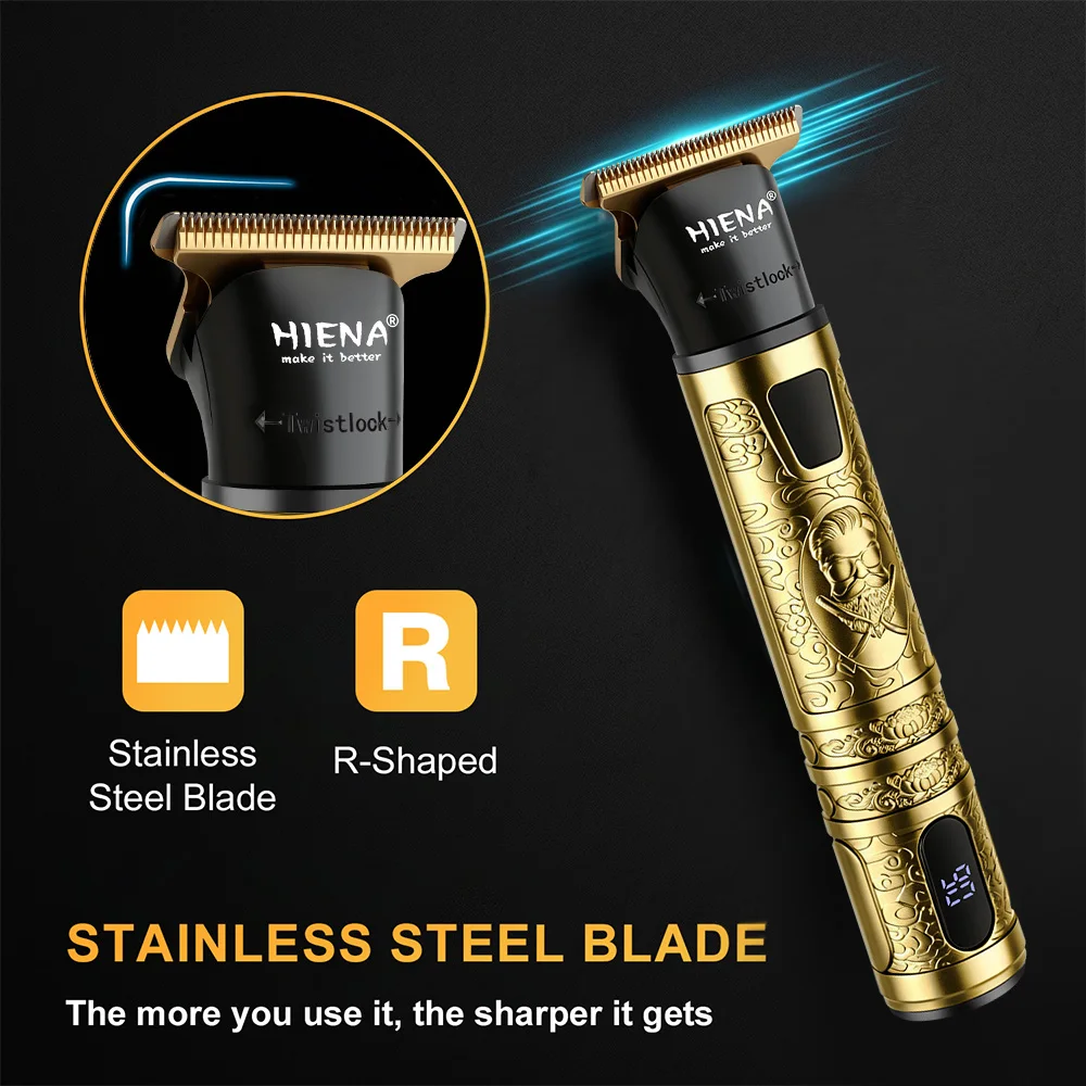 HIENA 3in1 Hair Clipper Kit Cordless T Trimmer Foil Shaver USB LCD Barber Tools Cape Guide Combs