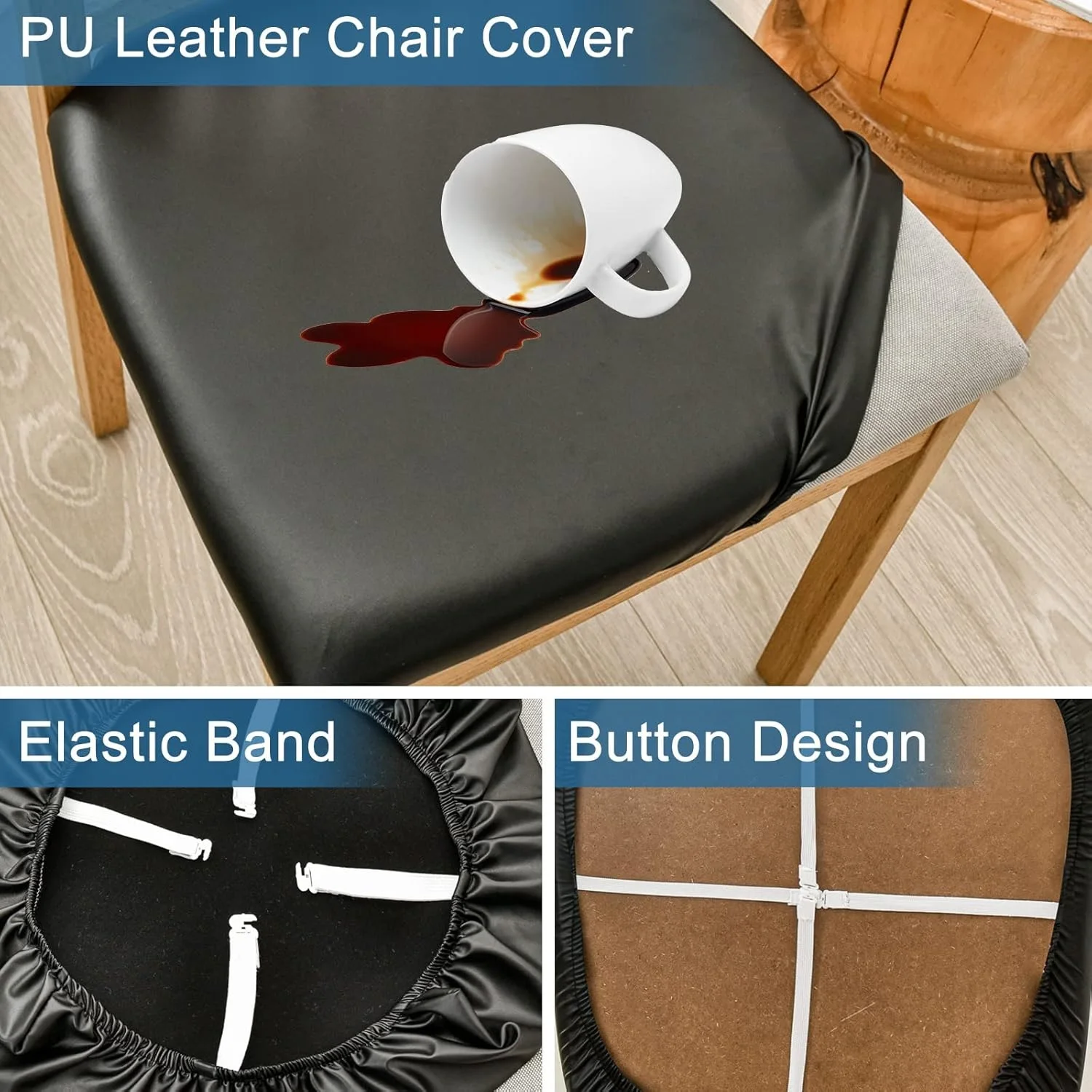 PU Waterproof  Dining Chair Seat Covers, Stretch Slipcovers Removable Washable Dining Chair Seat Protector Covers Seat Protector