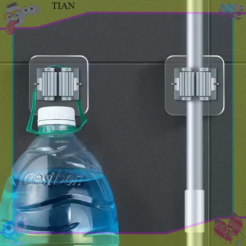 TIAN   Multi Specification Hooks Adhesive Wall Hanging Mop Rack Broom Hanger Hook Kitchen Bathroom Organization Home Accessories