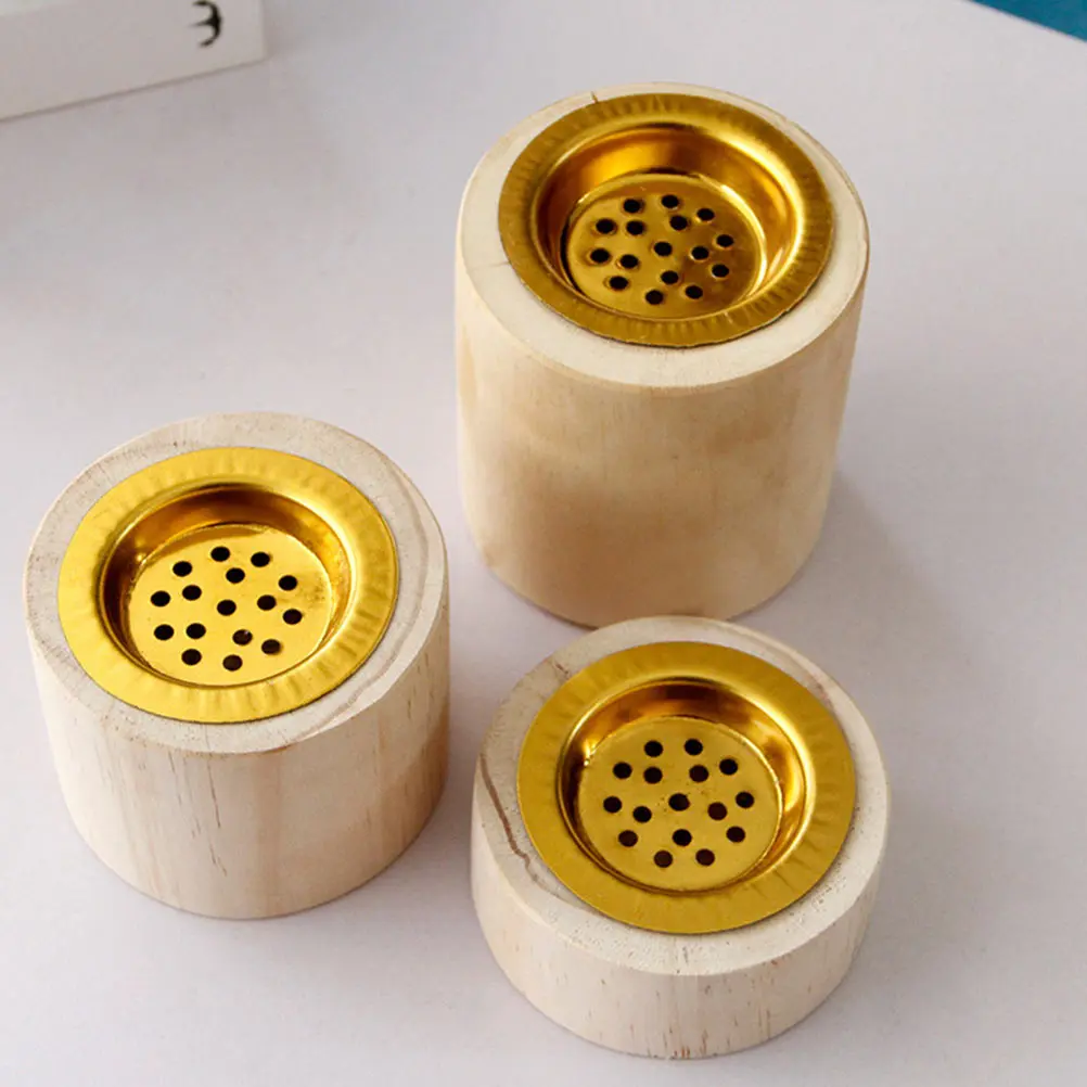 

3pcs Round Wood Incense Burner Holder Pastoral Style Censer Desktop Incense Furnace Mini Ornament Decor Alloy Home Aromatherapy